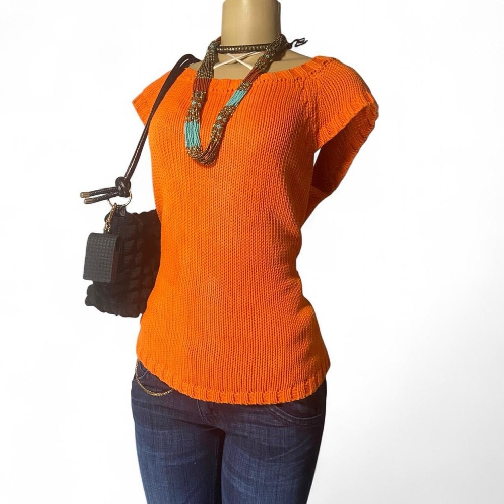 Vintage Cotton Country Orange Knit Sweater Vest – Size L